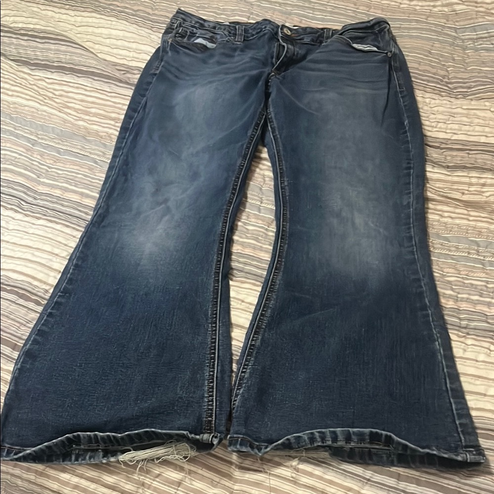 KanCan Blue Flare Wide Leg Jeans with Vintage Fading